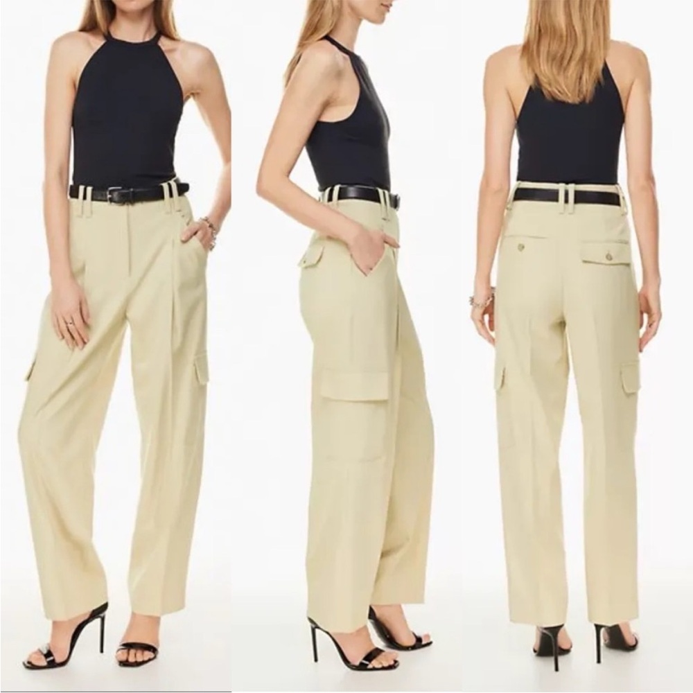 Aritzia Babaton Beige Cargo Pants Pleated Office Minimalist
